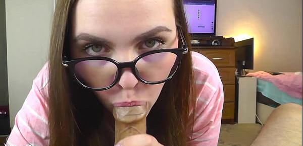  Blowjob and handjob from cutie in glasses a lot of sperm